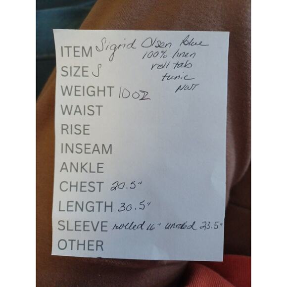 Sigrid Olsen LINEN Top Size S Blue Button Front Tunic Roll Sleeves Washable NEW - Picture 9 of 9